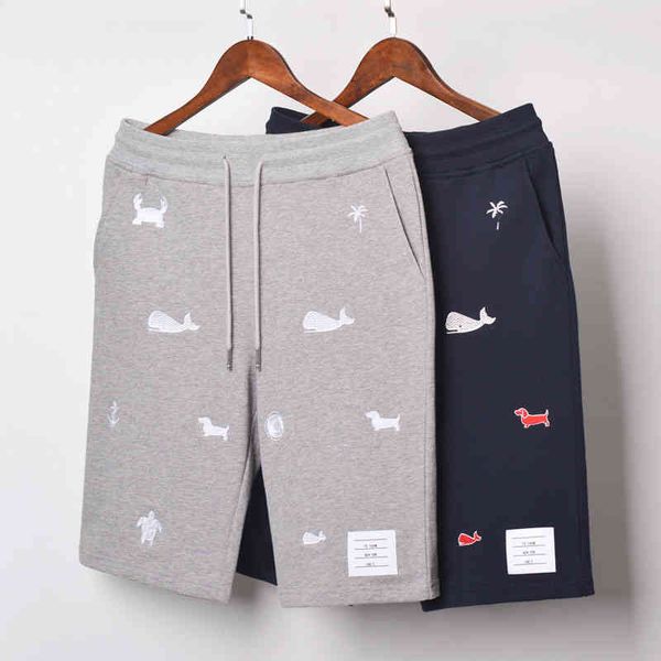 

2021 fashion brand tb thom casual shorts men summer cotton sport trousers ocean style embroidery jogger track pants, White;black