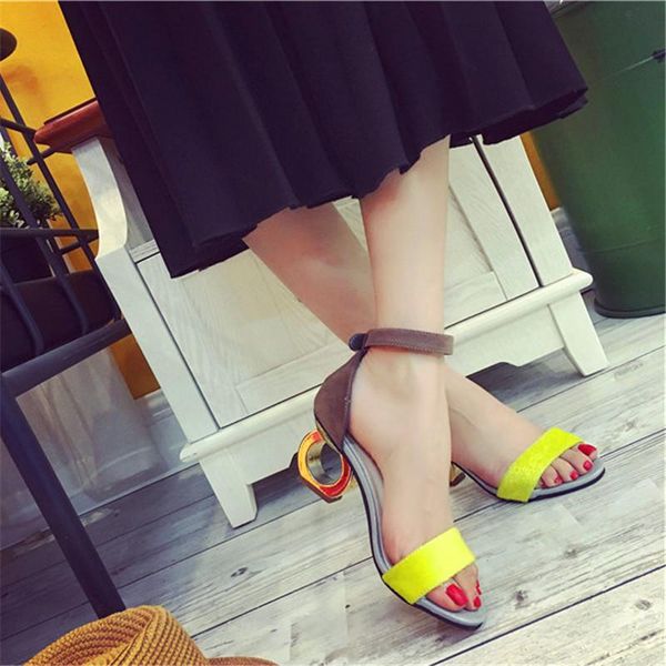 

sandals summer women's high-heeled personality profile thick heel with color matching open-toe wild shoes, Black
