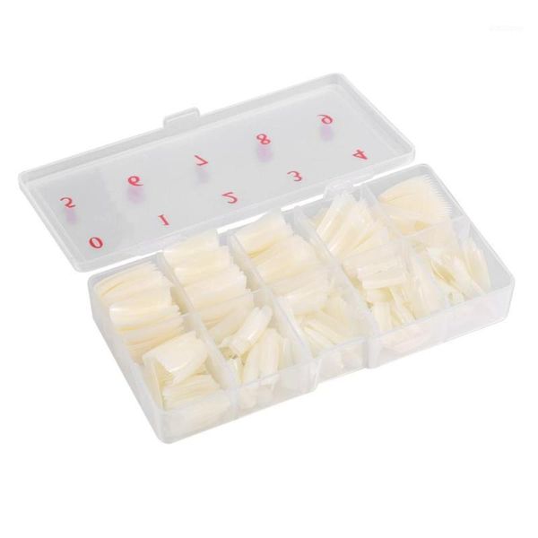 

box=500 pcs tips natural color half cover fake false french nail art artificial acrylic gel uv manicure set diy tool1, Red;gold