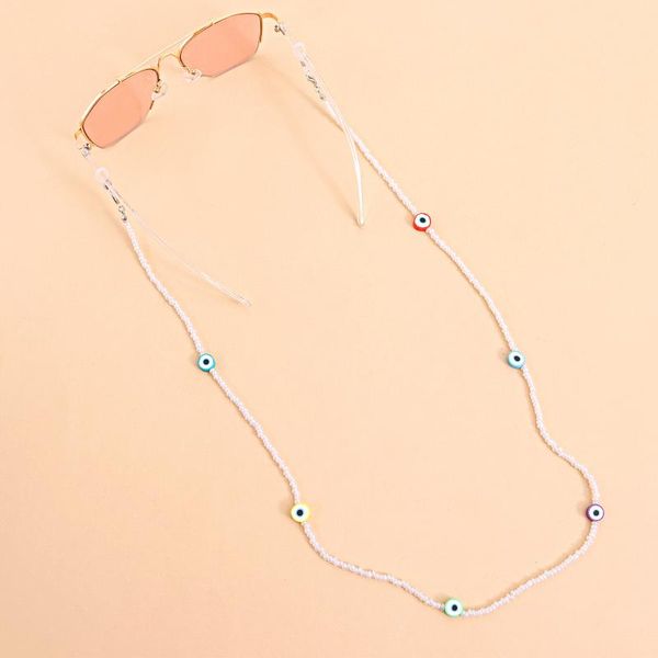 

sunglasses frames polymer clay evil eye spacer beaded glasses chain for mask lanyard necklace women's non-slip white strand beads, Silver