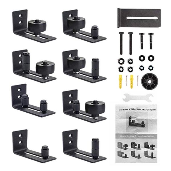 

in 1 black sliding barn door rail pulley hardware kit mounted hanger track closet roller other