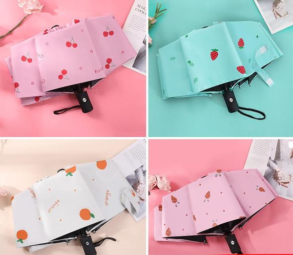 

umbrellas sunscreen fruit pattern automatic umbrella sunny and rainy folding black glue sunshade all kinds of lovely patterns