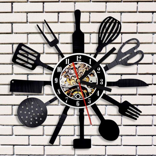 

wall clocks personalized cutlery kitchen utensil record clock spoon fork knife 3d art decorative led