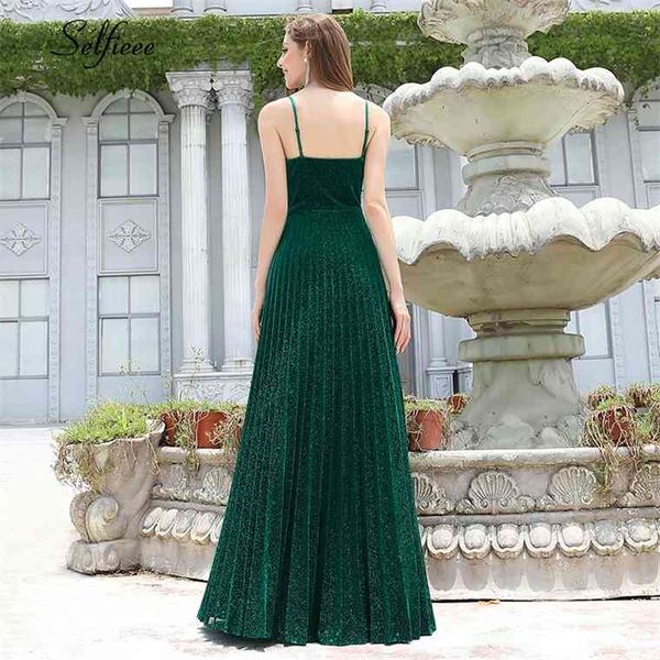 

pleated women v-neck adjustable spaghetti straps a-line green elegant formal party dress obe femme ete, Black;gray