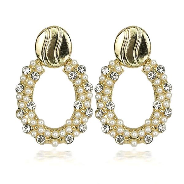 

dangle & chandelier manilai crystal imitation pearl earrings women rhinestone oval charm drop female party wedding jewelry 2021, Silver
