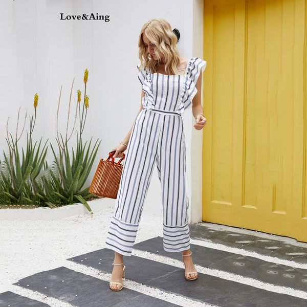 

women's jumpsuits & rompers fashion striped ruffled temperament high waist halter jumpsuit 2021 summer european and american slim wom, Black;white