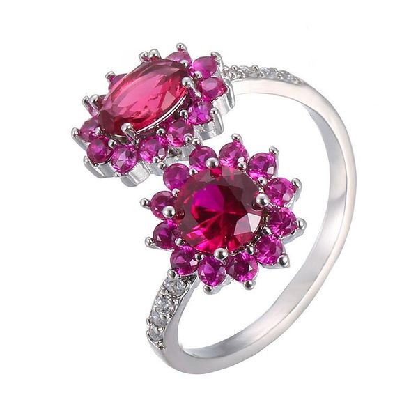 

cluster rings rose red zircon opening temperament copper womens trendy simple for female girlfriend jewelry creativity gift wholesale, Golden;silver