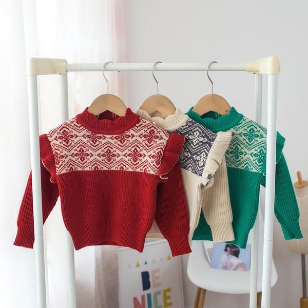

pullover 2021 autumn and winter children's sweater girls round neck lace top, Blue