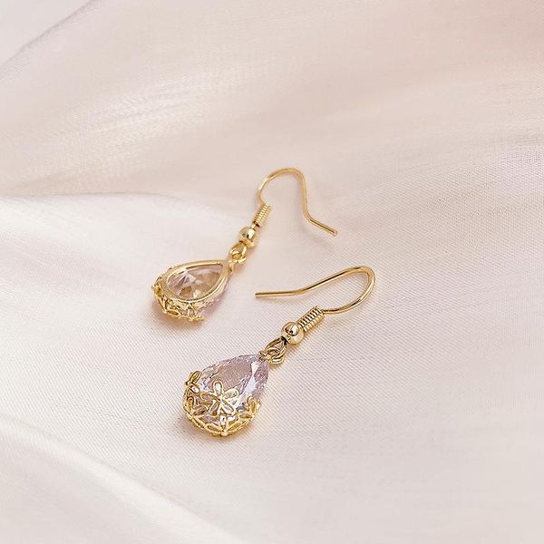 

yangliujia s925 needle metal zircon crystal ear hook retro fashion romantic elegant temperament earrings women jewelry suit stud, Golden;silver