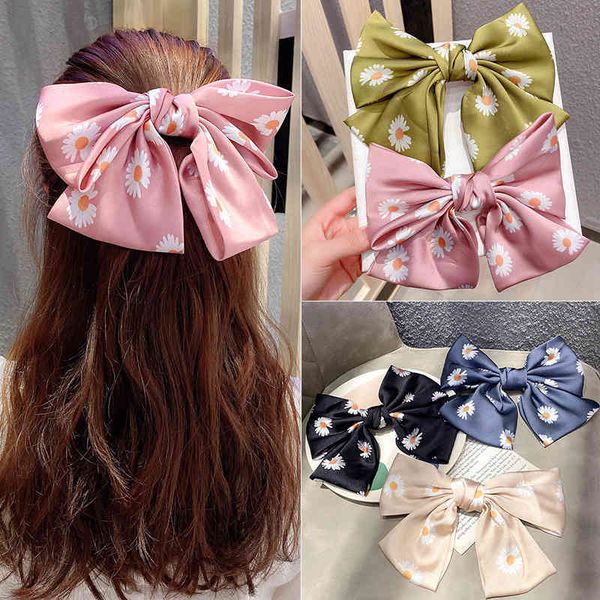 

girls daisy big bow printing flower clips sweet bandana ornament clip barrettes fashion hair accessories, Golden;silver