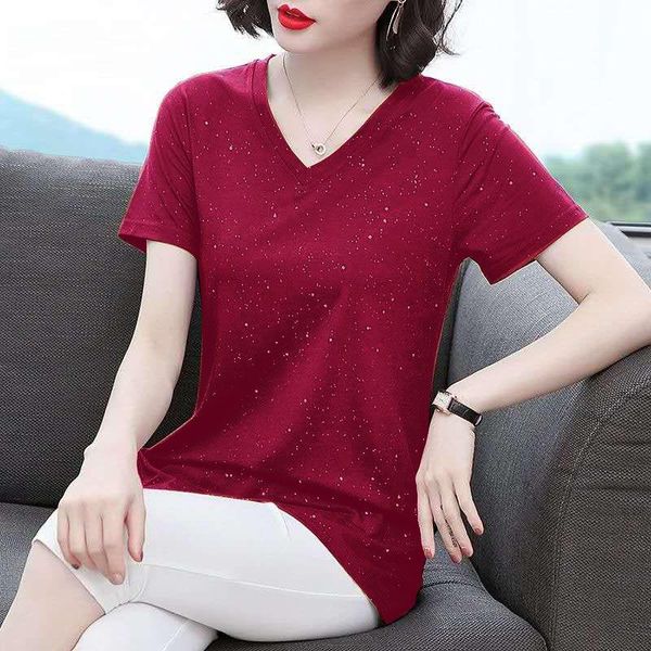 

women's t-shirt spring summer style cotton tees short sleeve solid color v-neck t casual loose zz1237, White