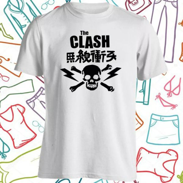 

the clash skull logo men's white t-shirt size s to 3xl, White;black