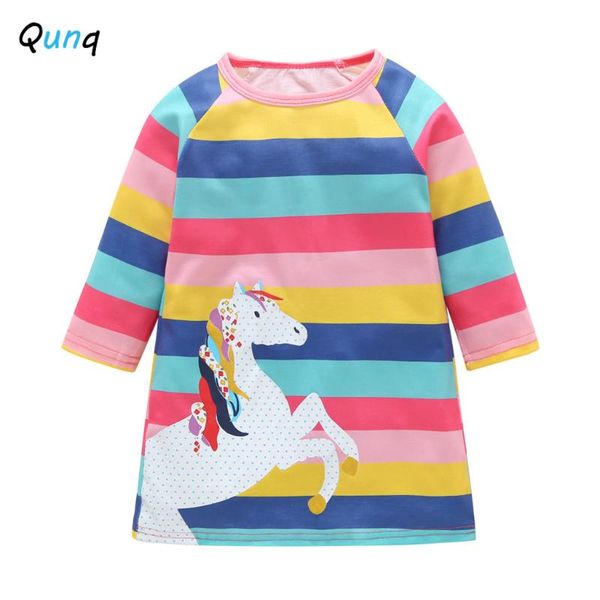 

girls dress long sleeve striped casual kids spring fall clothes cartoon horse children dresses for 2 3 4 5 6 7 year girl girl's, Red;yellow