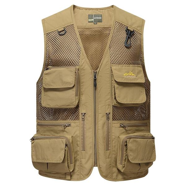 

men's vests outdoor mesh breathable detachable fishing vest men multi pockets pographer waistcoat travel summer sleeveless jackets, Black;white