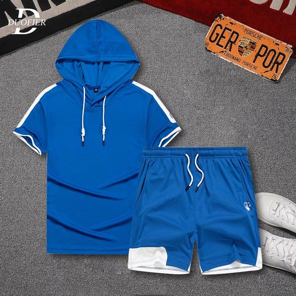 

men's tracksuits fashion v-neck summer casual sets shorts+short sleeve t-shirt male solid patchwork breathable sports suit, Gray