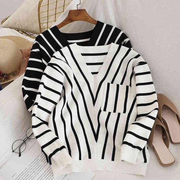 

women's sweaters shintimes striped sweater korean fashion women pullover knitted long sleeve winter loose pull femme nouveaute fal, White;black