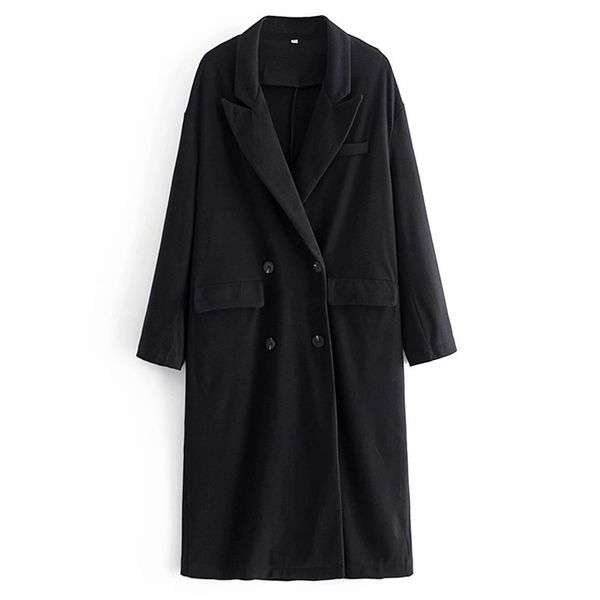 

women autumn loose vintage wool blends outerwear long double breasted black female fashion street coats clothing dw89134 210513