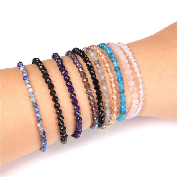 

beaded, strands 10 color women bracelet fashion 4mm small faceted beads natural pink quartz blue lapis lazuli beaded jewelry, Black
