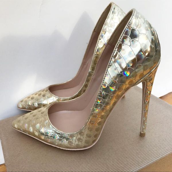 

dress shoes brand fashion golden snake pattern pointed high heel exquisite elegant single 12cm ladies party, Black
