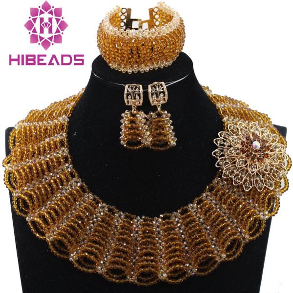 

earrings & necklace 2021 bridal costume jewellery sets coffee brown gold chunky bib crystal beads women jewelry abh388, Silver