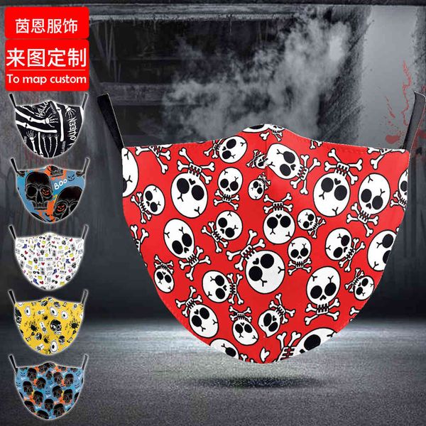 

high-quality s wansheng personalized skull sticker 3d dustproof fashion printed cloth mask washable