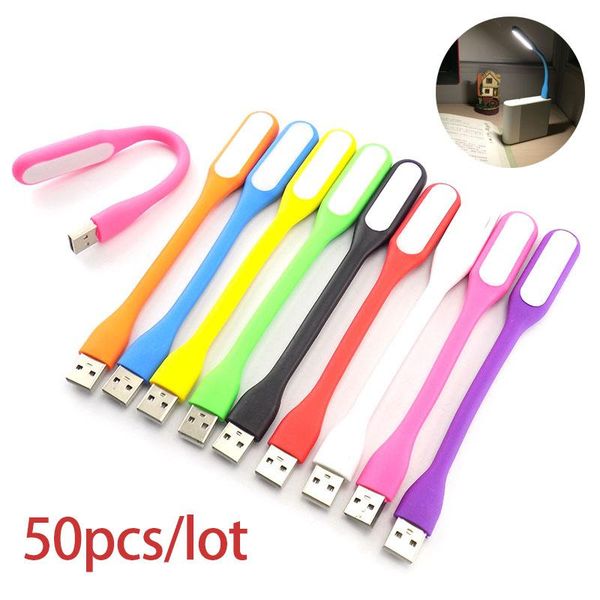 

night lights 50pcs usb led mini reading light flexible bright lamp dc 5v tablet pc power bank notebook laptop