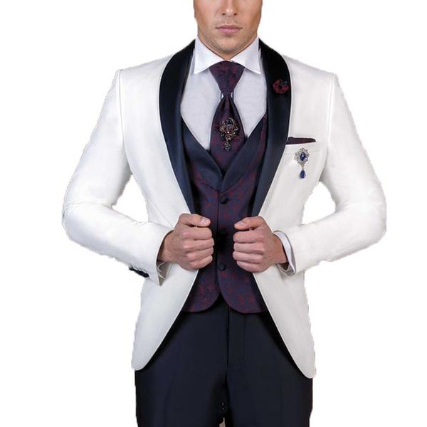 

custom italian mens white wedding suit for groom jacket+pants+vest 3 pieces tuxedo business groomsmen man men's suits & blazers, White;black