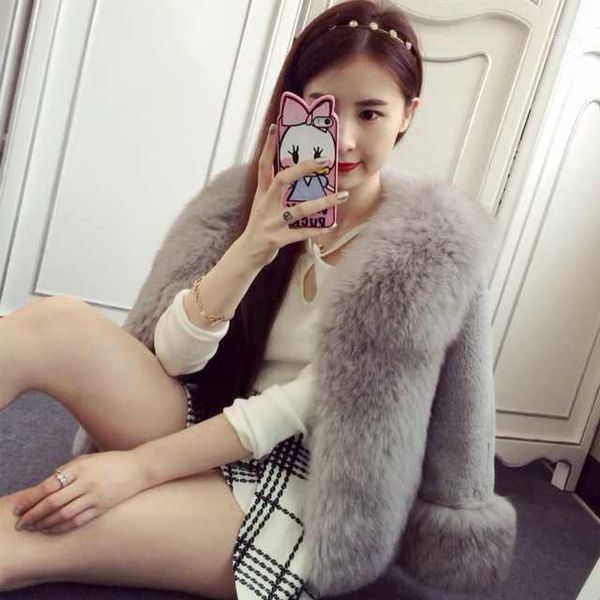 

fashion 2021 winter female faux fur women's coat slim lady's dress -selling1, Black