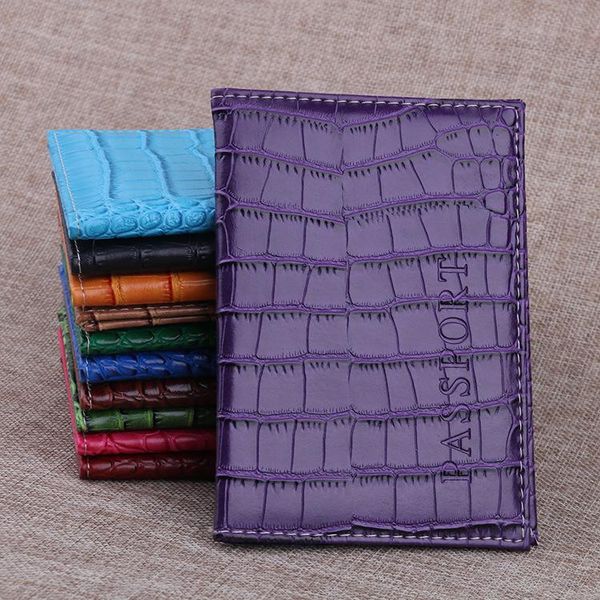 

card holders crocodile pattern passport case pu leather book cover id, Brown;gray