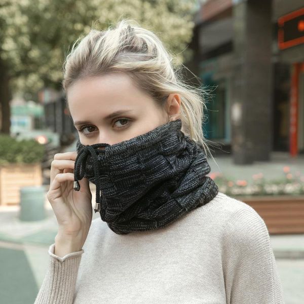 

beanies hat scarf dual purpose pullover women autumn knitted plush wool cap winter men outdoor windproof protect face neck