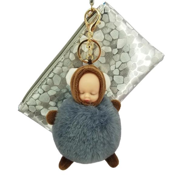 

keychains baby figure keychain fur pompom decorative pendant key chains women bag car keys accessories fashion wedding party gifts, Silver