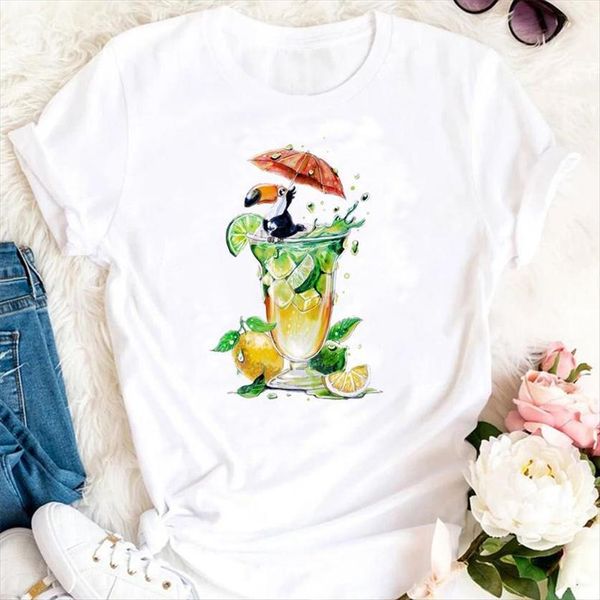 

summer fruit beach juice womens sweet tshirts cartoon fashion short sleeve clothes graphic t lady print female shirt, White