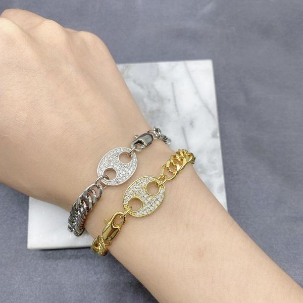 

charm bracelets 5pcs/lot hiphop style chains zircon pig nose brass plated for men and women, Golden;silver