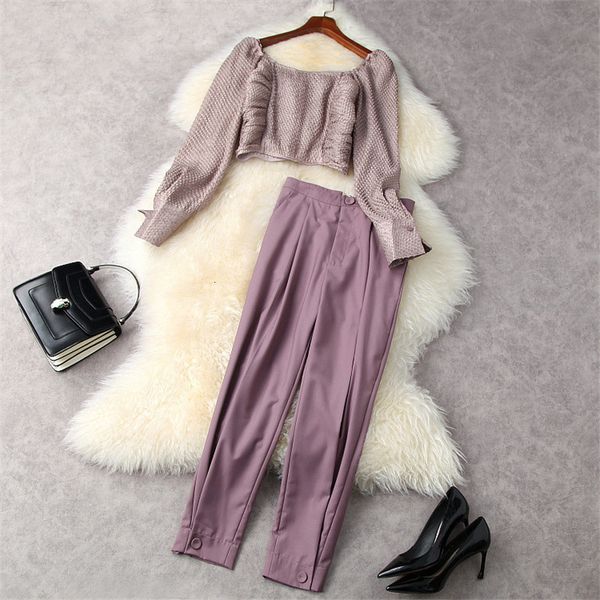 

women's two piece pants high street fashion summer party two pieces women's clothes full sleeve harvest and suit pants matching se, White