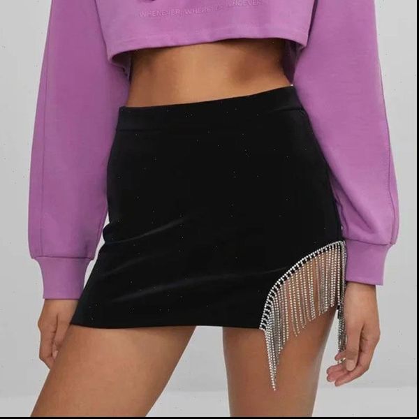 

summer mini fashion women skirt black fringed decoration short style with high waist clothing