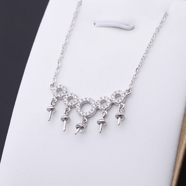 

diy accessories s925 silver pendant 6-7.5 necklace rings five beads pendant necklace multi pearl set chain 301