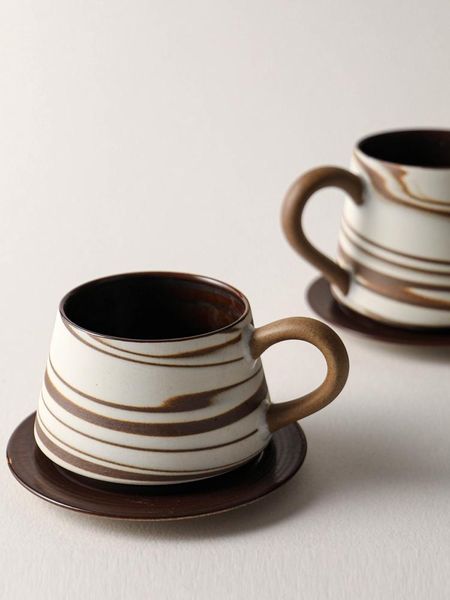 

mugs japanese ceramic coffee home retro pottery afternoon tea cup and saucer set couple breakfast oatmeal milk ce / eu