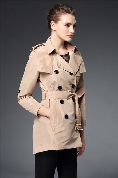 

women's trench coats long classic windbreaker waterproof british high-end english style autumn winter gabadian hooded size coat a86g, Tan;black