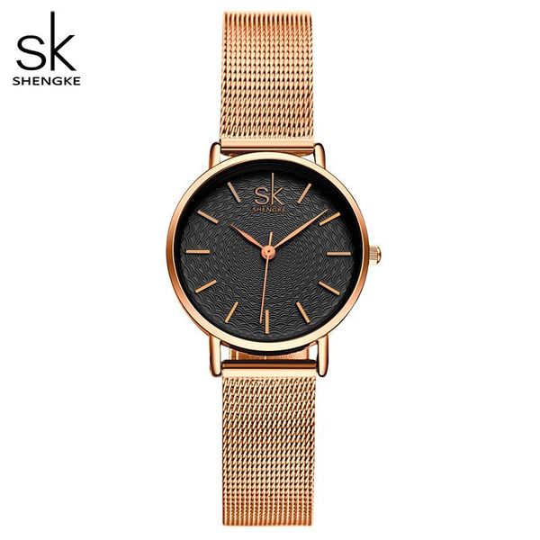 

wristwatches shengke women watches gold mesh belt d, Slivery;brown