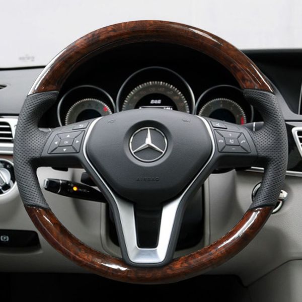 Adatto per Mercedes Benz GLK 220 260 300 350 Copri maniglia in mogano Copri volante in pelle cucito a mano