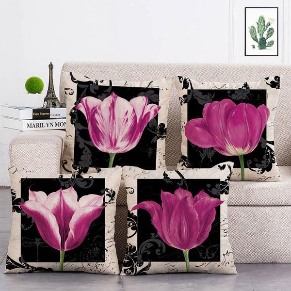 

cushion/decorative pillow black background red flower pattern decorative cushion cover pillowcase 45*45 throw pillows home decor pillowcove