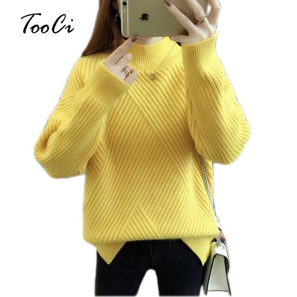 

women's sweaters women sweater and pullover yellow half-high collar long sleeved knit ops knitted pullovers sleeve jumper, White;black