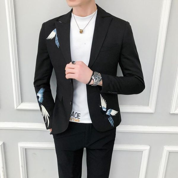 

men's suits & blazers 2021 brand blazer suit jacket men embroidery business casual wedding mens coat slim fit hombre club dj stage clot, White;black