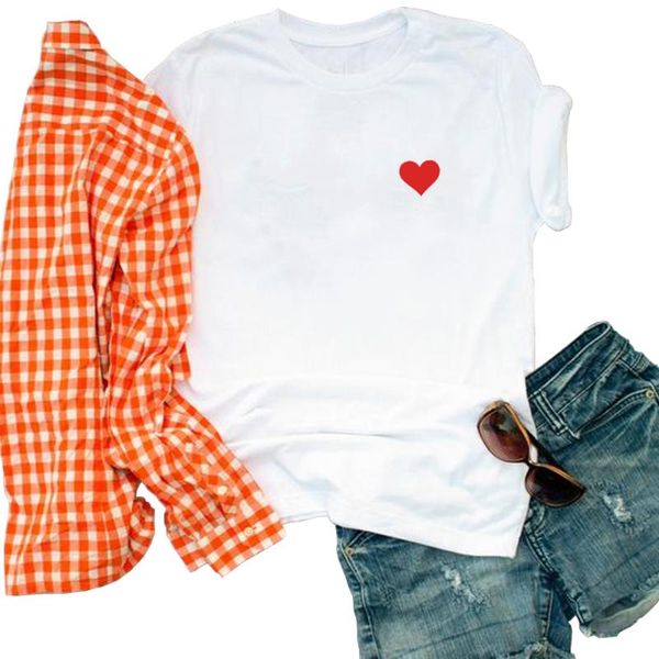 

women's t-shirt summer cotton women heart print t shirt s-4xl plus size short sleeve tees casual simple o-neck female tshirts, White