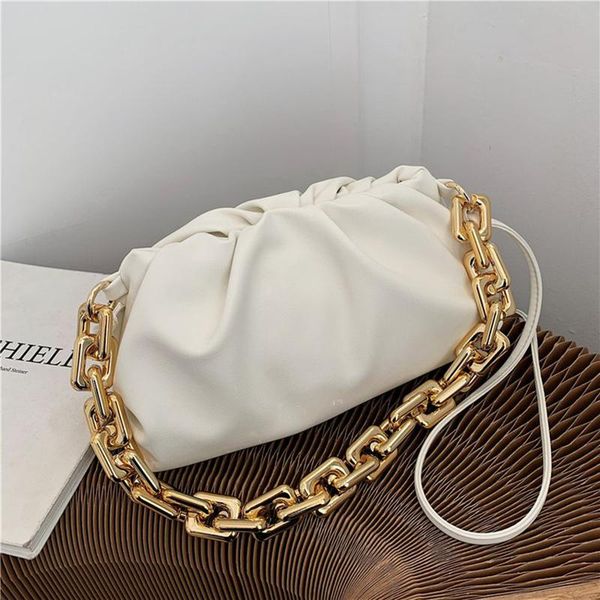 

shoulder bags thick chain ruched soft leather underarm women's bag luxury simple crossbody for women 2021 travel handbags