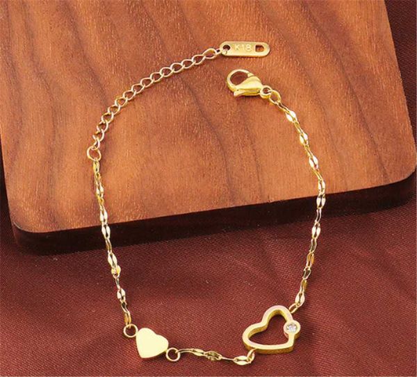 

link, chain 316l stainless steel simple titanium bracelet beating heart girl, Black