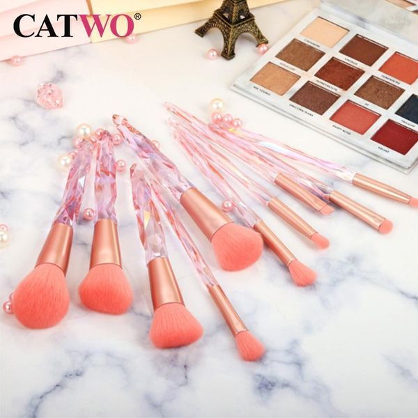 

catwo 10pcs crystal makeup brushes set powder foundation fan brush eye shadow eyebrow professional blush tools1