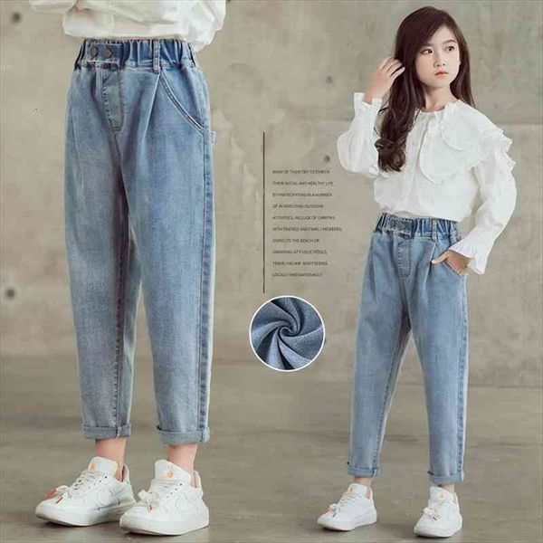 

spring teenage jeans pants cotton solid color denim trousers korean children elastic waist loose pant 8 to years kids, Blue