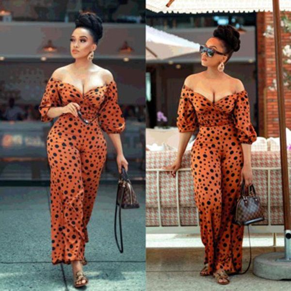 

women's jumpsuits & rompers fashionable off-the-shoulder jumpsuit summer break dot short-sleeved v-neck slim, Black;white