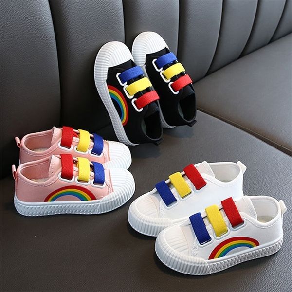 New Spring Autunno Bambini Rainbow Sneakers Scarpe di tela per bambini Grandi ragazze Ragazzi Scarpe casual Scarpe da corsa sportive Bianco Rosa Nero X0703